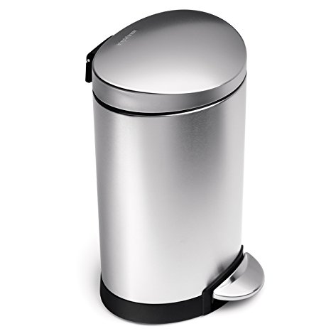 simplehuman, Semi-Round Pedal Bin with Fingerprint-Proof Brushed Stainless Steel Finish, 6 Litre