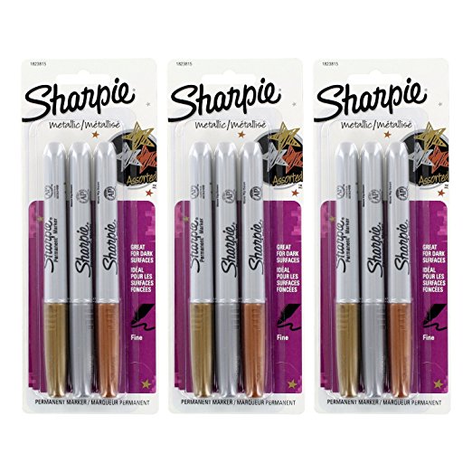 Sharpie Metallic Fine Point Permanent Marker, Assorted Colors, 3 Count (Pack of 3) Total 9 Markers