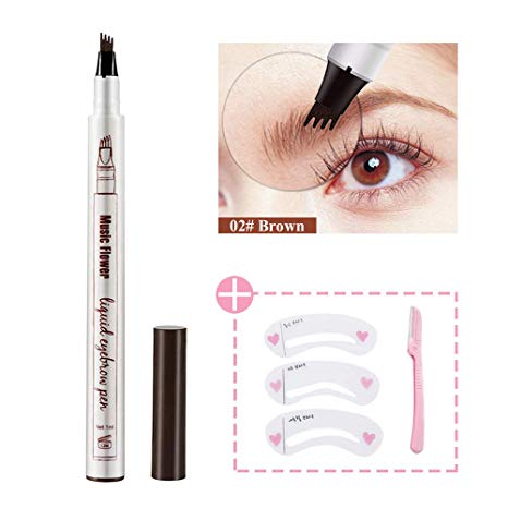 Eyebrow Tattoo Pen, Waterproof Microblading Tattoo Eyebrow Pencil with a Micro Fork Tip Applicator Creates Natural Looking Brows Effortlessly and Stays on All Day for Eyes Makeup (02# Brown)