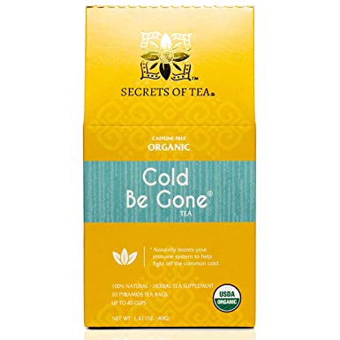Secrets of Tea - Cold Be Gone Herbal Tea - USDA Organic - Relieves Coughing, Sneezing, Fever, Sour Throat, and Promotes Better Sleep - 20 Tea Bags