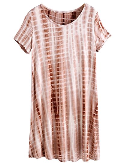 Romwe Loose Casual Short Sleeve Tie Dye Ombre Swing T-Shirt Tunic Dress