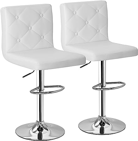 VECELO Adjustable Bar Stools with Back, Bar Height Stools for Kitchen Counter, Bar Stools Set of 2, White