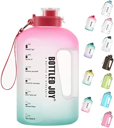 BOTTLED JOY Half Gallon Water Bottle, BPA Free 75oz Large Water Bottle Hydration with Motivational Time Mark Leak-Proof Drinking 2.2L Water Bottle for Camping Workouts and Outdoor