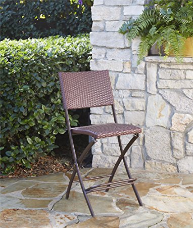 Cosco Outdoor 2 Pack Delray High Top Folding Patio Bistro Stools with Steel Frame, Dark Brown and Red Resin Wicker