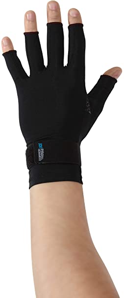 Copper Fit ICE Compression Gloves Infused with Menthol and Coq10 for Recovery, Black