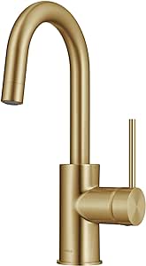 KRAUS Oletto Single Handle Kitchen Bar Faucet with QuickDock Top Mount Assembly in Brushed Brass, KPF-2600BB, 12 1/2 Inch