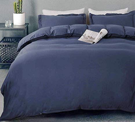 COSYJOY Duvet Cover Twin Size Navy Blue 3 Piece Comforter Cover – Ultra Soft Microfiber Hotel Collection Soft and Breathable with Zipper Closure & Corner Ties,1 Quilt Cover and 2 Pillow Shams