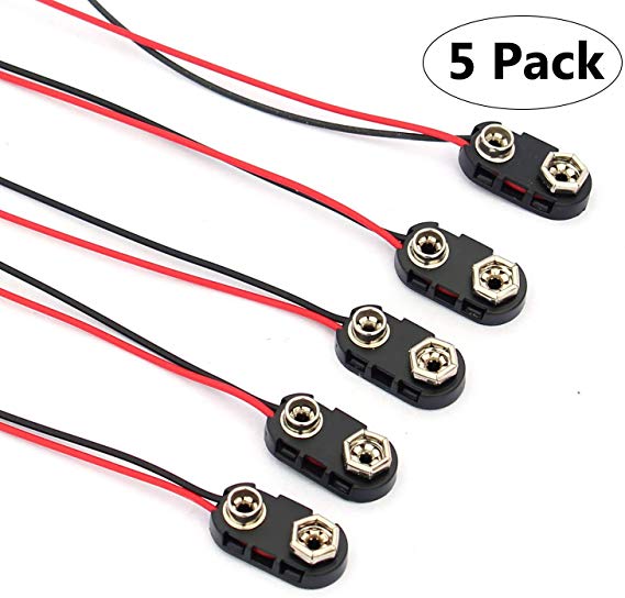 MCIGICM 5Pcs 9V Battery Clips Connecter with 6 inch Bare Leads and Hard Shell (Type I)