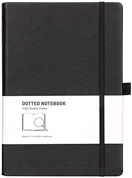 RETTACY Dotted Grid Notebook/Journal - A5 Dotted Hardcover Notebook with 256 Pages,120gsm Thick Paper,Inner Pocket & 8 Perforated Pages,Fine PU Leather,''5.75 × 8.38''