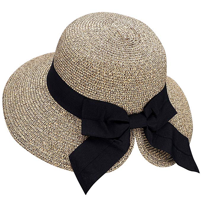 Verabella Women's Lightweight Foldable/Packable Beach Sun Hat w/Decorative Bow