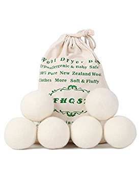 FHQSX Wool Dryer Balls Organic XL 6-Pack, Reusable Eco-friendly Fabric Softener, Alternative Plastic Dryer Balls