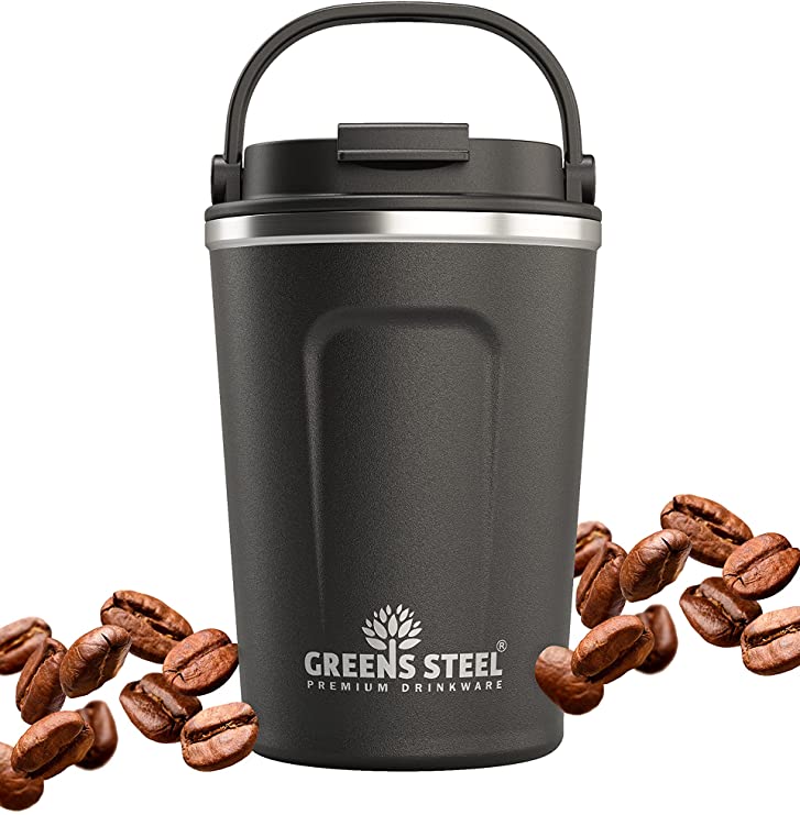 Coffee Cup Reusable Travel Mug Flask (12 oz, Black)