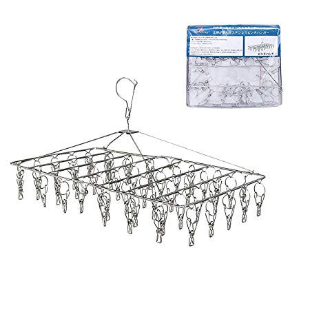 Rosefray 52 Clips Metal Clothespins, Folding Stainless Steel Clothes Drying Rack, Portable Metal Hanger, Great for Quick Hand Wash of Delicates