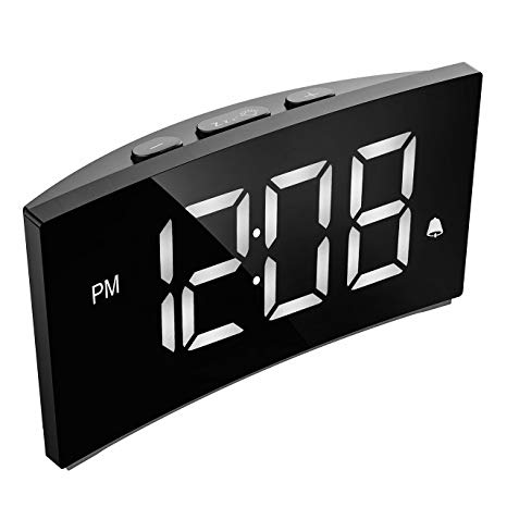 PICTEK Digital Alarm Clock, 5" Curved Dimmable LED Screen Digital Clock for Kids Bedroom, White Large Number Clock, 6 Brightness, Snooze, 12/24 Hour, USB Port(Without Adapter)