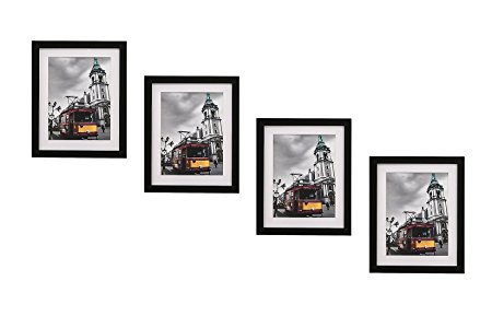 WOOD MEETS COLOR Wall Photo Frames with White Mats,For 8x10 Photo or 6x8 Photo With Mat (Set of 4, Black)