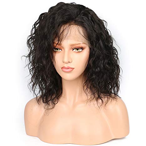 DLW Hair 13×6 Lace Front Human Hair Wigs Short Bob Loose Wave Frontal Wig 150% Denisity Brazilian Curly Virgin Hair Short Wigs Black Women Human Hair Natural Black 12 inch