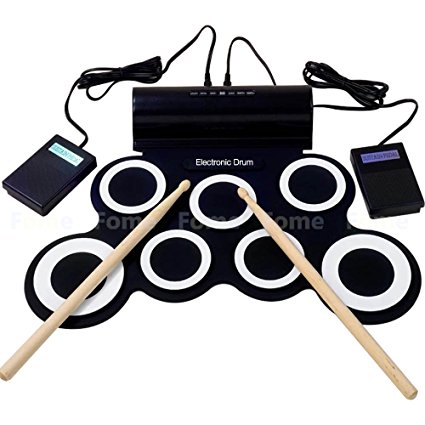 Electronic Drum Set, FOME Portable Silicone Foldable Waterproof Digital Hand Roll up Drum Pad Set Jazz Electronic Drums Sets for Kids with Drumsticks Foot Pedals and USB Powered Connect with Computer
