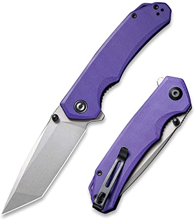 CIVIVI Brazen Folding Pocket Knife,3.5-Inch Tanto D2 Plain Blade,G-10 Outdoor Camping Hiking Knife with Thumb Studs and Flipper opener,Unique Tool Gift for EDC Men Women C2023A (Purple)