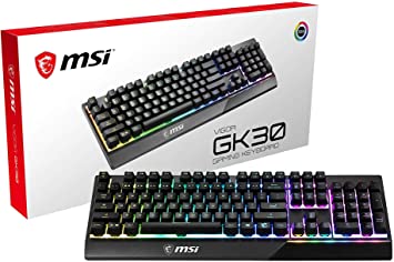 MSI VIGOR GK30 RGB MEMchanical Gaming Keyboard ' UK Layout, MECH. Membrane switches, 6-Zone RGB Lighting, RGB Mystic Light, water repellent keyboard design' - S11-04UK226-CLA