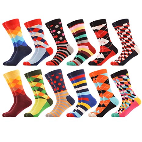 WeciBor Men's Dress Cool Colorful Novelty Funny Casual Combed Cotton Crew Socks Pack