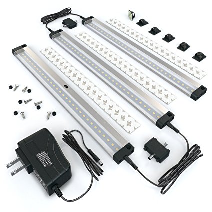 [New] EShine 3 Panels LED Dimmable Under Cabinet Lighting Kit! Hand Wave Activated - Touchless Dimming Control - Bright, Strong and Stable - Easy to Install - Deluxe Kit, Cool White (6000K)