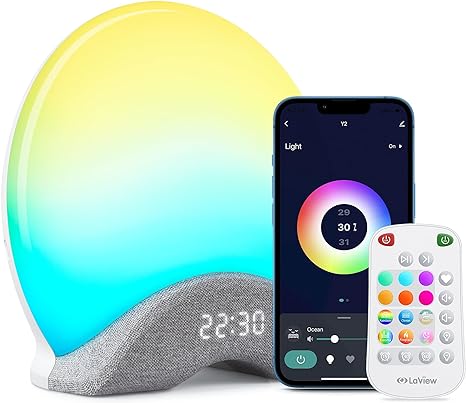LaView Smart White Noise Machine,App Control Sleep Sound Machine Night Light 25 Relaxing Sounds and 8 Rhythm Modes,Sunrise Wake Up Light,Smart Alarm Clock for Kid/Adult, Ideal for Gift