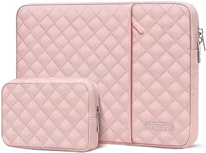 MOSISO Laptop Sleeve Compatible with MacBook Air/Pro, 13-13.3 inch Notebook, Compatible with MacBook Pro 14 inch M3 M2 M1 2024-2021, Square Quilted Vertical Bag with Pocket&Small Case, Chalk Pink