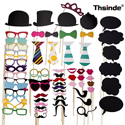 Photo Booth Props Blackboards Booth,Thsinde 68 Photo Booth Props Blackboards Booth Party for Wedding Party Graduation Birthdays Dress-up Accessories with Mustache, Hats, Glasses, Lips, Bowler, Bowties
