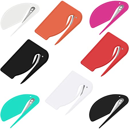 8 Pieces Letter Opener Colorful Slitter Envelope Safe Mail Opener Plastic Envelope Knife Stationery for Package Paper Envelope Office and Home, Arcs and Squares