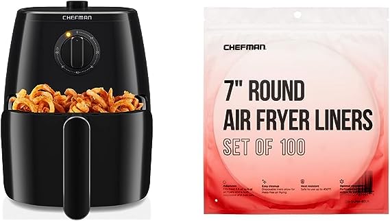 Chefman TurboFry 5-Quart Air Fryer, Integrated 60-Minute Timer for Healthy Cooking, Cook with 80% Less Oil & Disposable Air Fryer Liners, Heat-Resistant Parchment Paper For Baskets