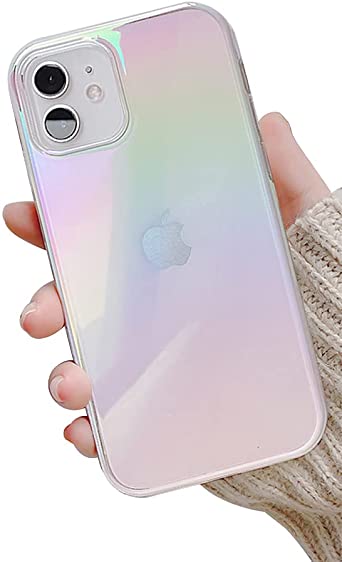 Ownest Compatible with iPhone 12 Case,iPhone 12 Pro Case,Colorful Clear Rainbow Glitter Bling Design TPU and PC Protection Case for Women Girls for iPhone 12/12 Pro-White