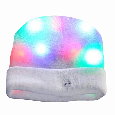 Party Hat, Aomeiqi Led Hat Christmas Hat Flashing Hat Light Toy with Six Flashing Mode, Light Up Knitted Beanie Hat Cap for Disco, Party, Birthday, Halloween, Sports, Cycling (White)