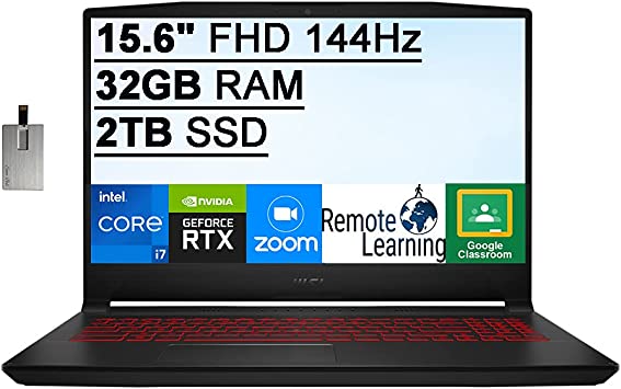 2022 MSI Katana 15.6" FHD 144Hz Gaming Laptop, 11th Gen Intel Core i7-11800H, 32GB RAM, 2TB PCIe SSD, Backlit Keyboard, NVIDIA GeForce RTX 3060 Graphics, Windows 10, Black, 32GB SnowBell USB Card