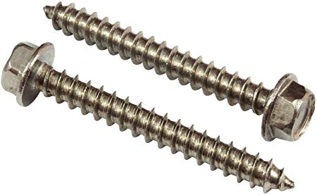 #14 X 2" Stainless Indented Hex Washer Head Screw, (25 pc), 18-8 (304) Stainless Steel Screw by Bolt Dropper