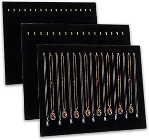 Foraineam 3 Pack Black Velvet Jewelry Display with 17 Hooks Necklace Tray Organizer Pad Bracelets Pendants Chains Showcase Stands