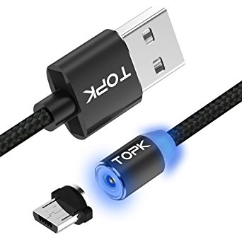 Micro USB Cable,TOPK 3 ft Light Up Nylon Braided Magnetic High Speed Charging USB Cable for Android devices,Samsung,Nexus,LG,Sony,HTC,Huawei,Motorola and More(Black)