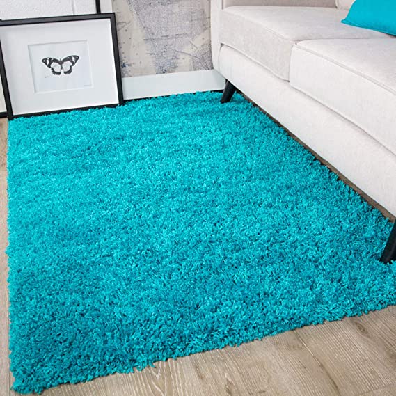Ontario Teal Blue Soft Warm Thick Shaggy Shag Fluffy Living Room Area Rug