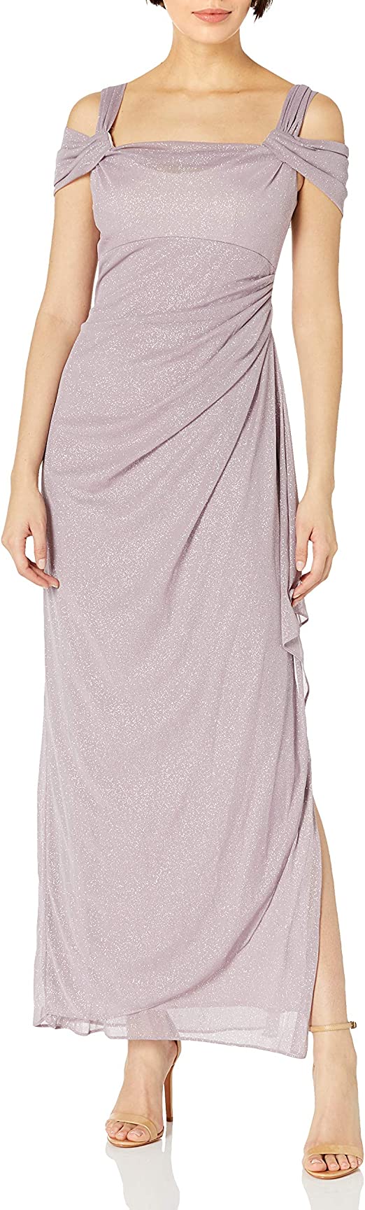 Alex Evenings Women's Long Cold Shoulder Dress (Petite and Regular Sizes)