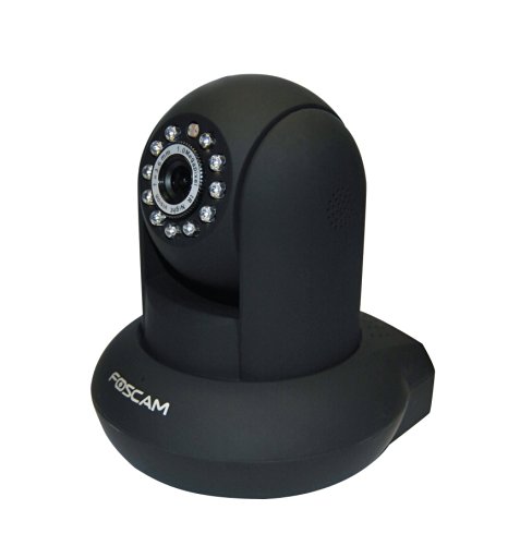 Foscam FI9821P Plug and Play 70 Degree Viewing Angle Wireless/Wired/Pan and Tilt IP Camera - Black