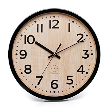 DreamSky 12" Large Wall Clock, Non-Ticking & Silent Quartz Decorative Wall Clocks, Battery Operated, Round Modern Indoor Clock for Kitchen Bedroom Living Room, Large Number Display.