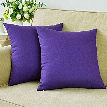 MochoHome Canvas Decorative Square Solid Throw Pillow Cover Case Pillowcase Cushion Sham - 20" x 20", Dark Violet