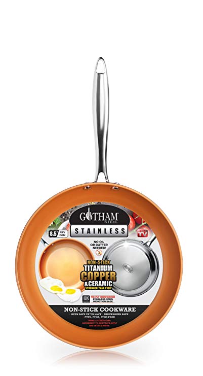 Gotham Steel Stainless Steel Premium Triple Ply Reinforced Frying Pan, 8.5"