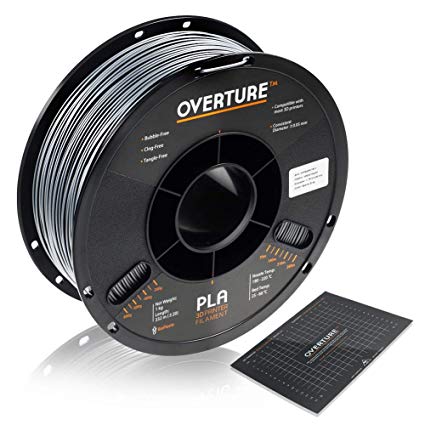 OVERTURE PLA Filament 1.75mm with 3D Build Surface 200mm × 200mm 3D Printer Consumables, 1kg Spool (2.2lbs), Dimensional Accuracy  /- 0.05 mm, Fit Most FDM Printer (Space Gray)