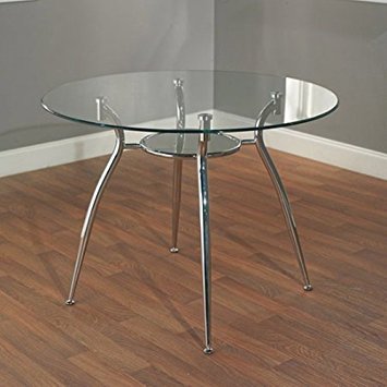 Simple Living Modern Tempered Glass and Chrome Small Round Dining Room or Kitchen Table for 4