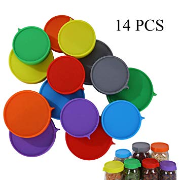 Elwiya Leak Proof Plastic Mason Jar Lids for Wide Mouth & Regular Mouth - Reusable Plastic Storage Caps/Tops for Ball Jar Lids, Pack of 14