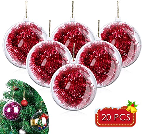 20 Pack DIY Ornament Balls Clear Fillable Baubles Craft Christmas Decorations Tree Ball for New Years Present Holiday Wedding Party Home Decor Bath Bomb (3.15”)