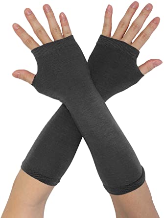 sourcingmap Women's Fingerless Gloves with A Thumbhole, Knit Printed Elbow Long Arm Warmers