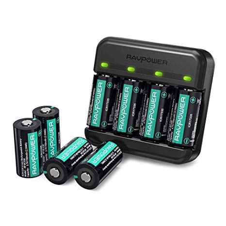 RCR123A Rechargeable Batteries RAVPower Protected Batteries [8 Pack 3.7V 700mAh ] with Arlo Battery Charger and Battery Case for Arlo VMC3030 VMK3200 VMS3330 3430 3530 Wireless Security Cameras