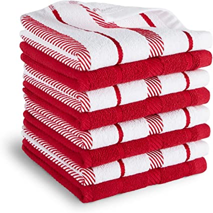 KitchenAid Albany Dishcloth 8 Pack Set, Passion Red/White, 12"x12"