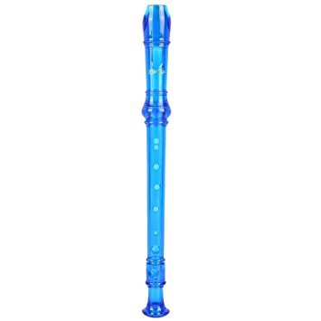 Soprano Descant Recorder 8 Hole-3 Piece Kids Crystal Music Flute w/ Cleaning Rod Bag Instruction Blue